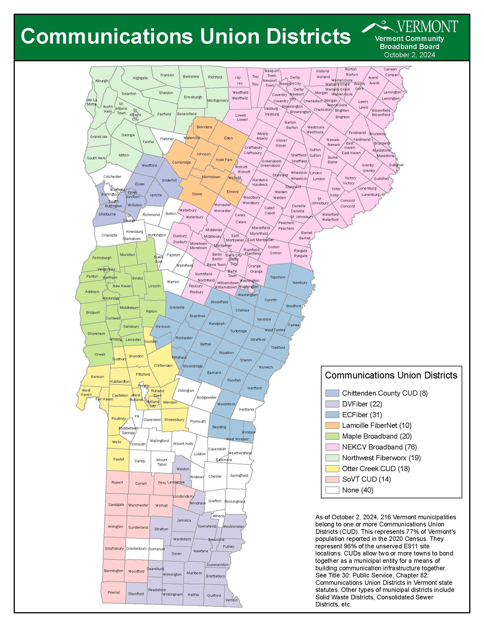 Vermont map showing CUDs