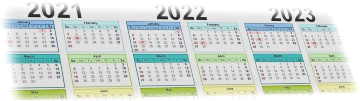 Year 2021, 2022 and 2023 calendar