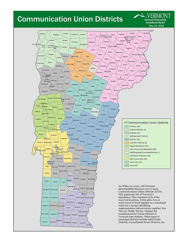 Map of Vermont Communications Union Districts
